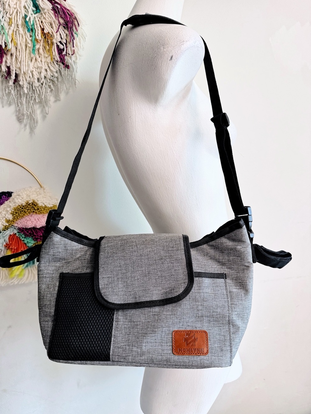 Homlynn Gray Diaper Bag Crossbody Messenger Baby Stroller Organizer